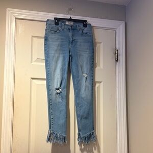 We The Free Great Heights Distressed Fringe Hem Ankle Jeans in light blue 26